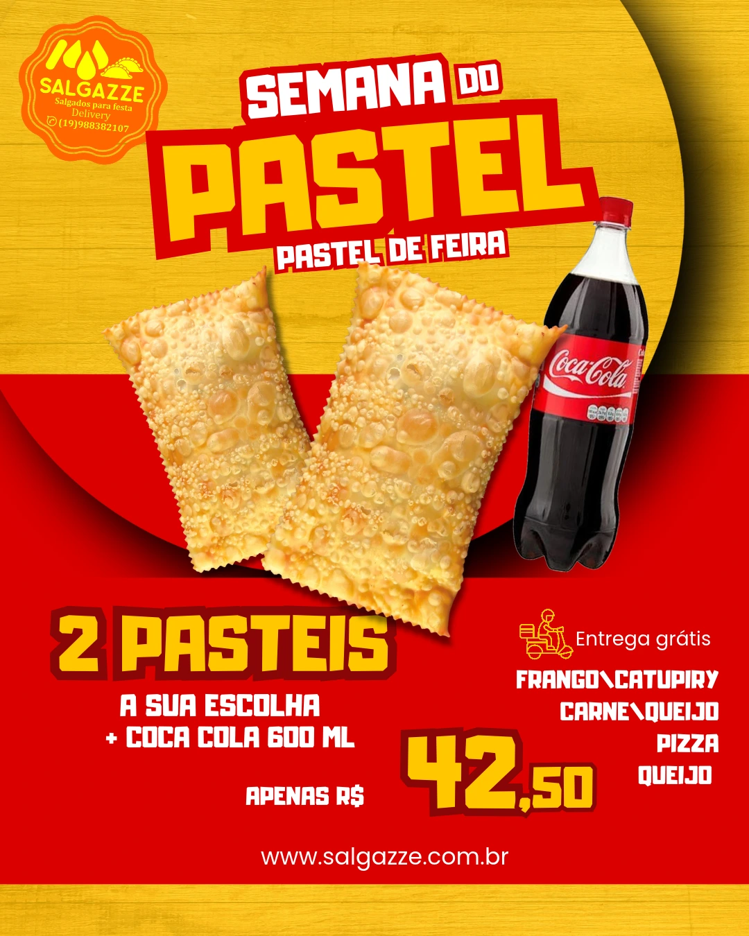 Salgados Vinhedo - Combo 2 Pastéis à Sua Escolha + Coca-Cola 600ml | Pastéis Vinhedo Delivery